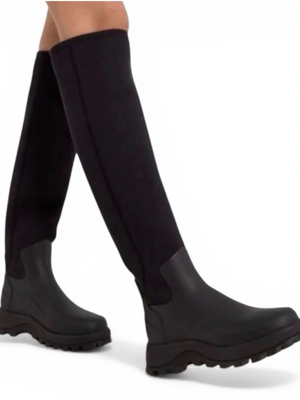 Hunter Black Over-the-Knee Lug Sole Rain Boots